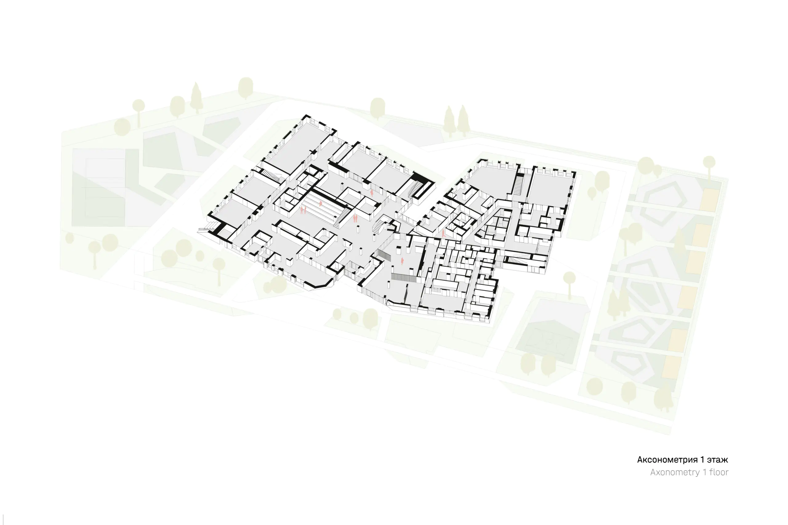 First-floor axonometric view of the Educational Centre