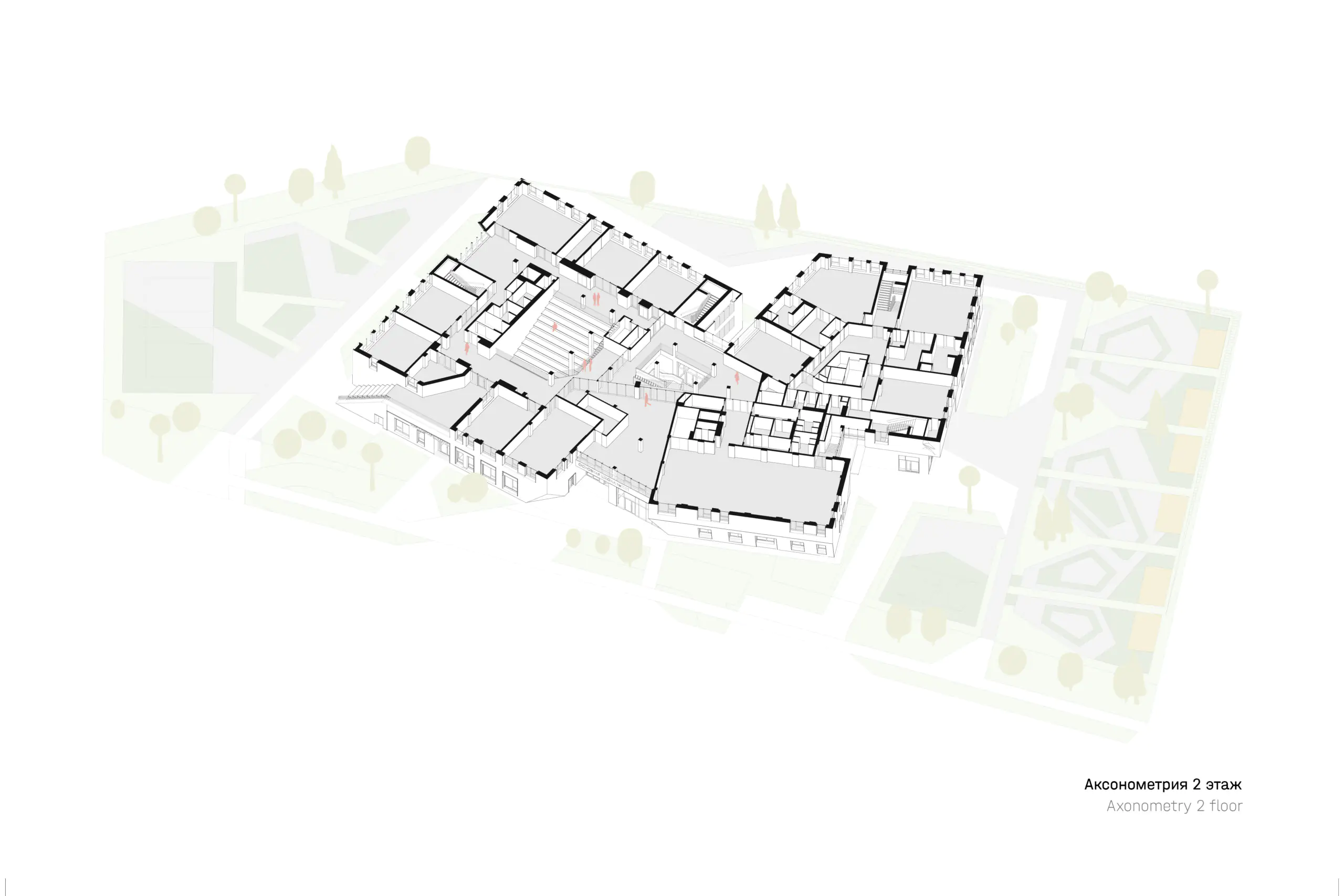 Second-floor axonometric view of the Educational Centre